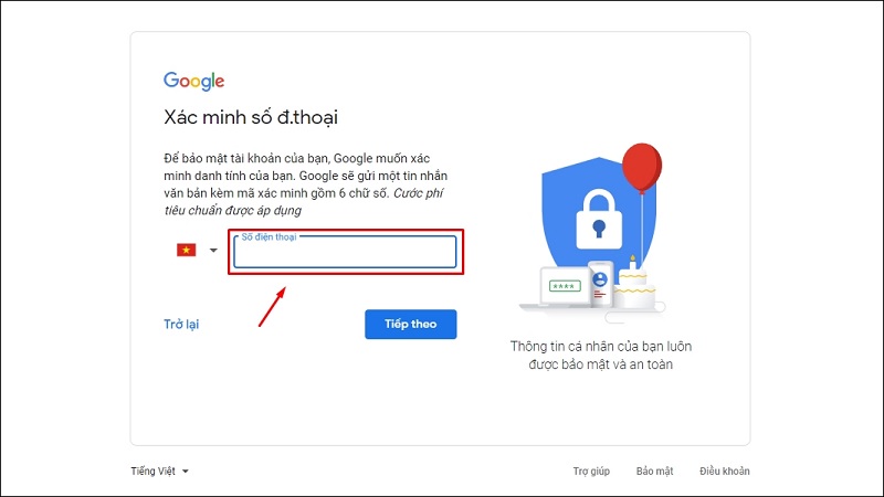 xác minh tài khoản qua số điện thoại