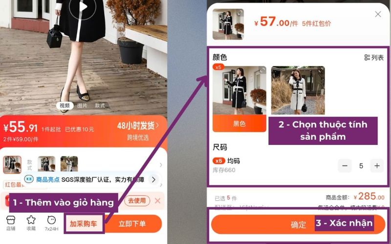 chọn sản phẩm và thêm vào giỏ hàng